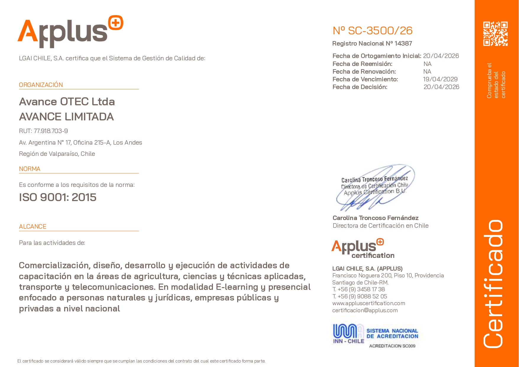 Certificado ISO9001 - Página 1